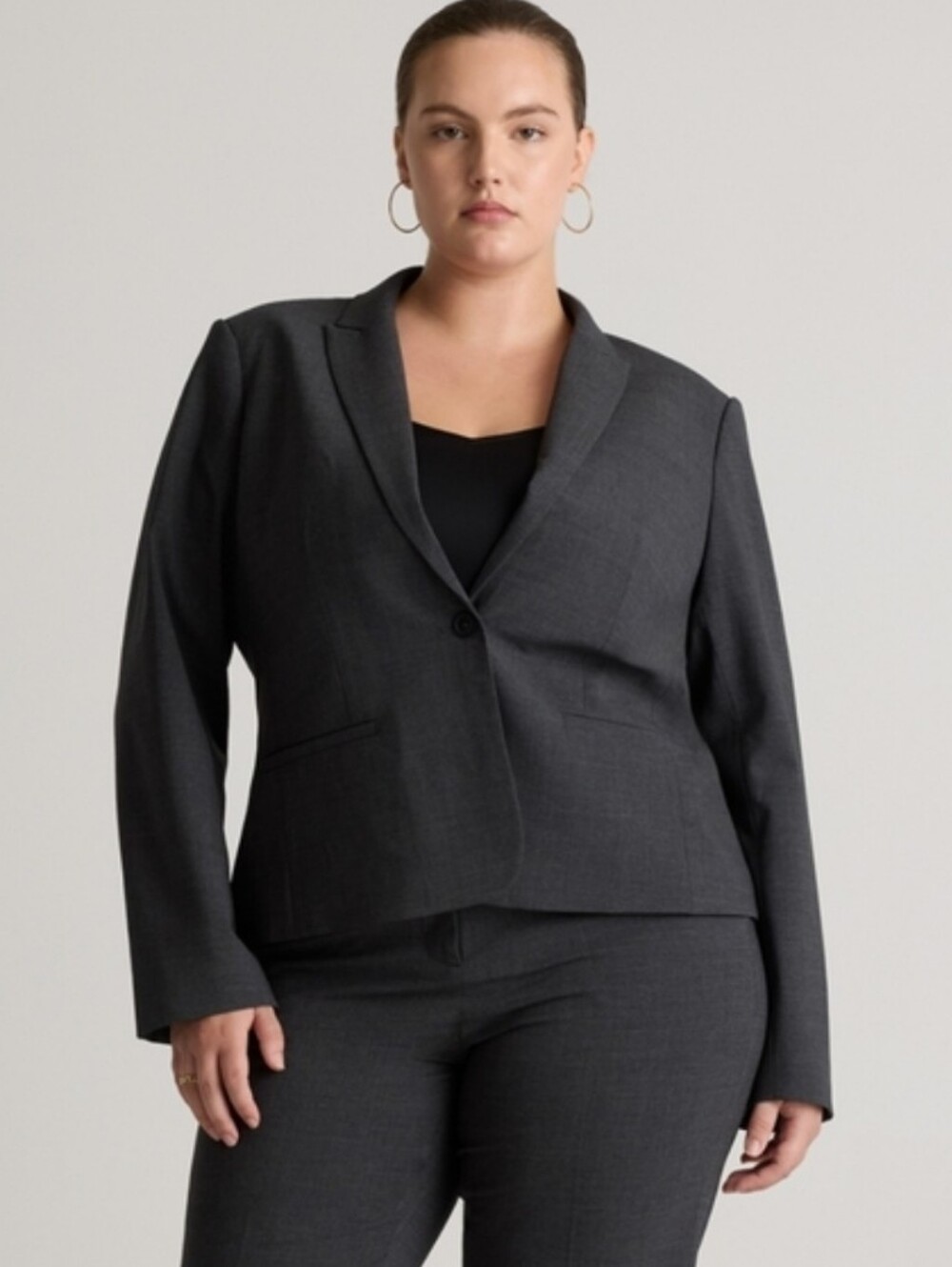 Anne Klein Dark Charcoal Single-Button Blazer